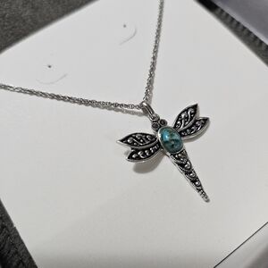 Silver and turquoise dragonfly pendant with chain